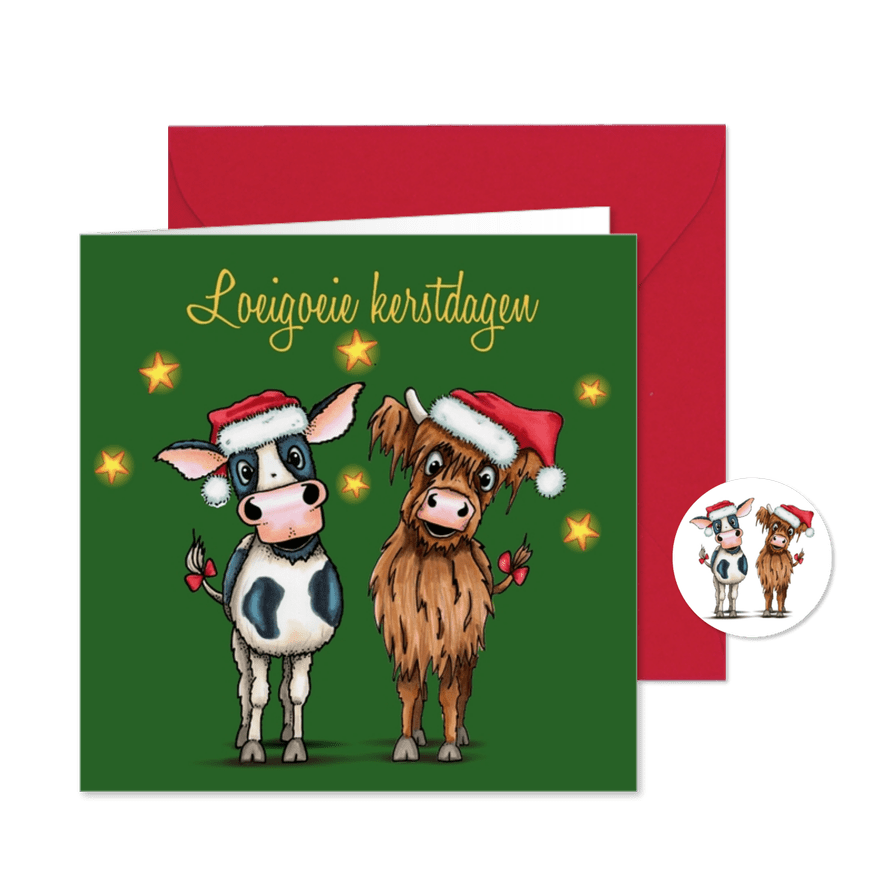 Kerstkaart hooglander en koe - Kaartimpressie
