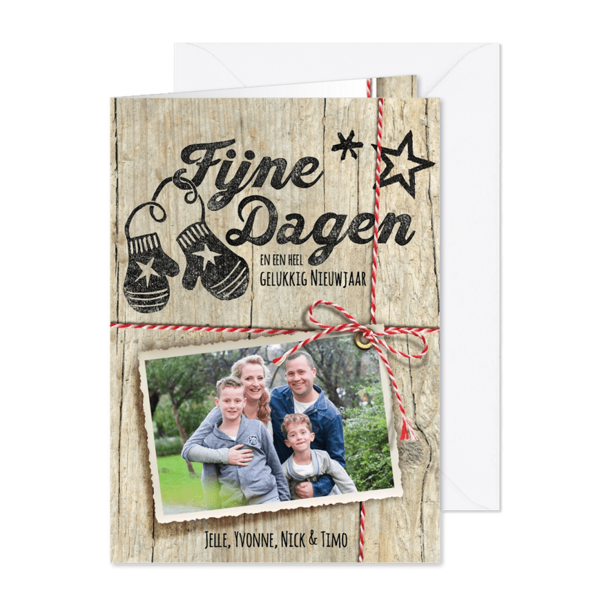 kerstkaart  hout foto stempel zwart - Kaartimpressie