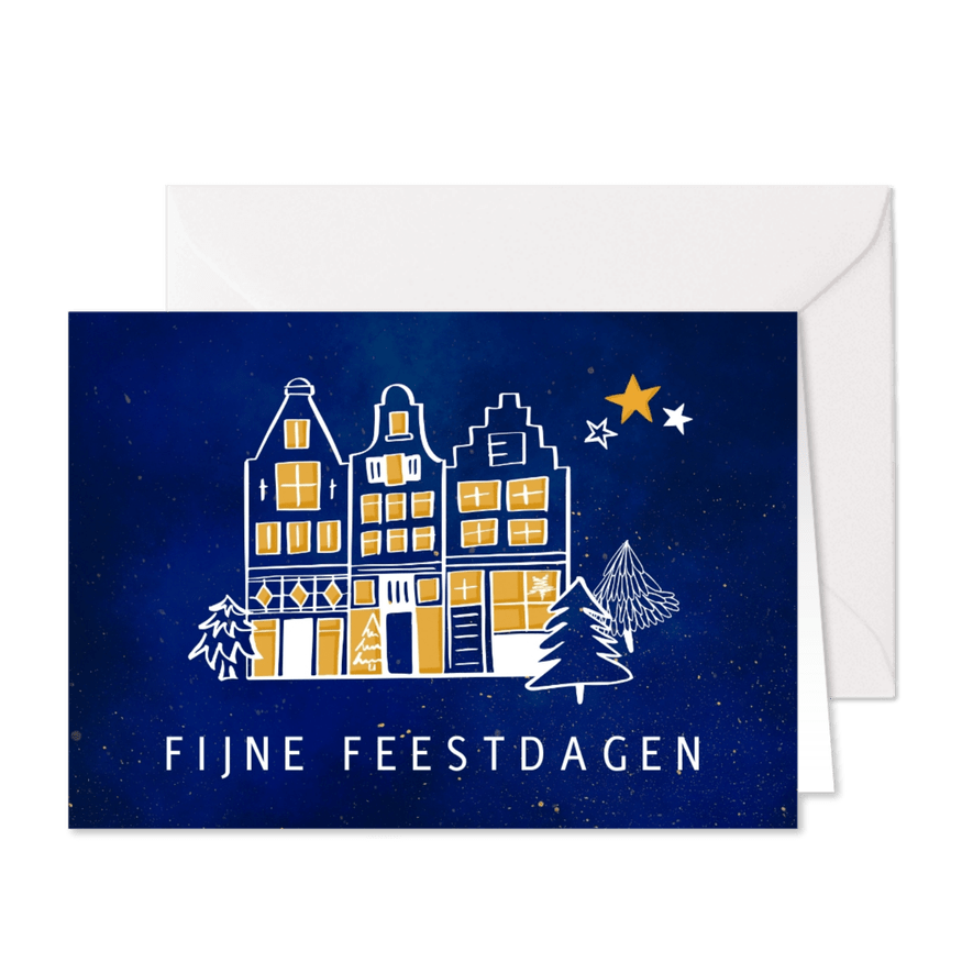 Kerstkaart huisjes en bomen - Kaartimpressie