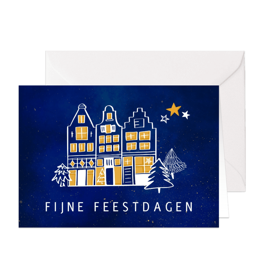 Kerstkaart huisjes en bomen - Kaartimpressie