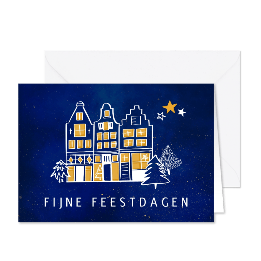 Kerstkaart huisjes en bomen - Kaartimpressie