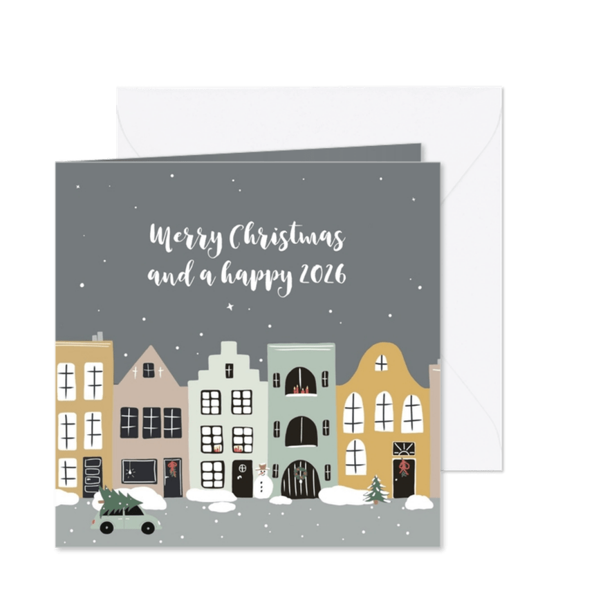 Kerstkaart huizen in wintersfeer - Kaartimpressie