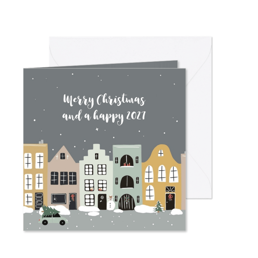 Kerstkaart huizen in wintersfeer - Kaartimpressie