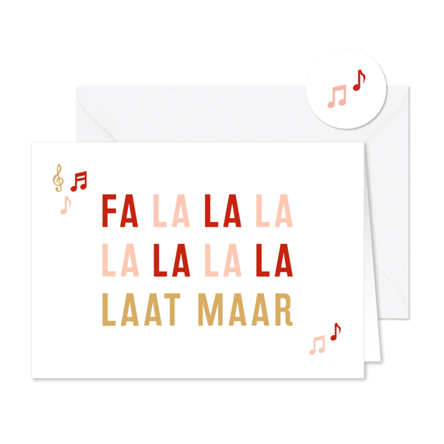 Kerstkaart humor falalaat maar met muzieknootjes - Kaartimpressie