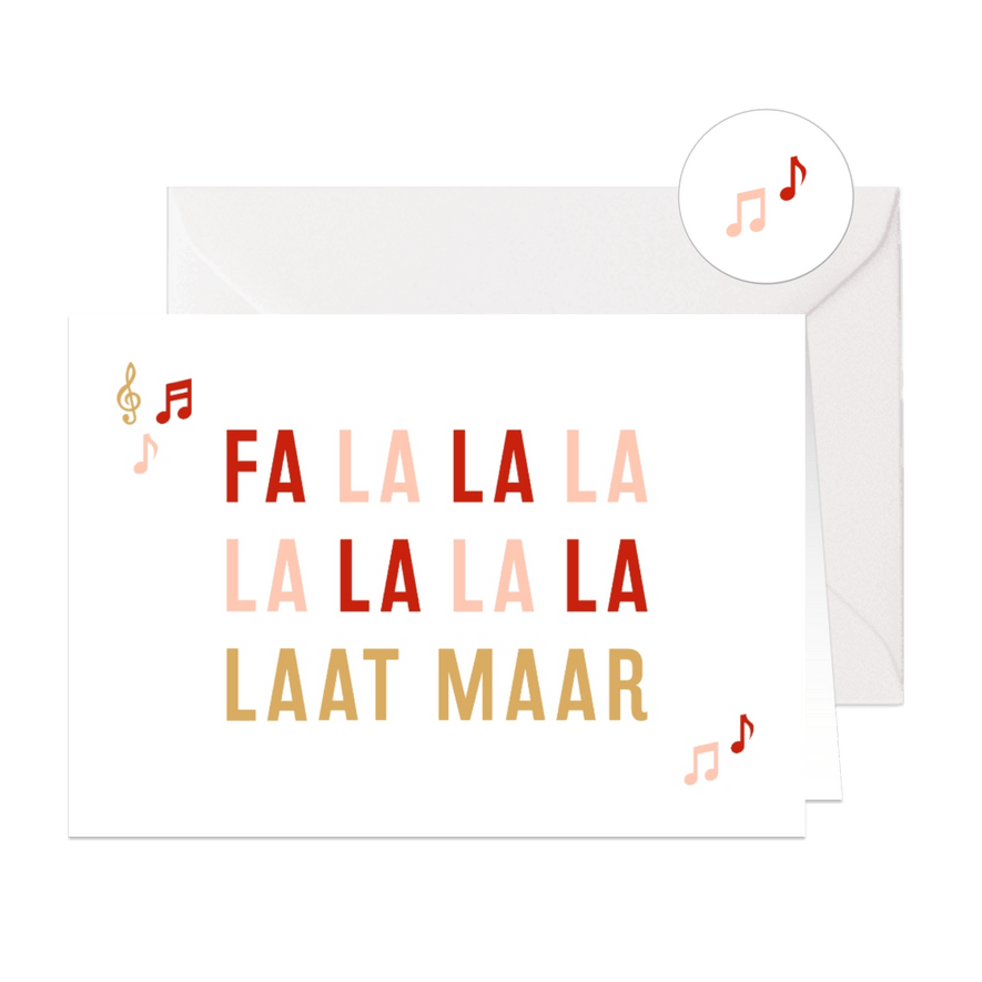 Kerstkaart humor falalaat maar met muzieknootjes - Kaartimpressie