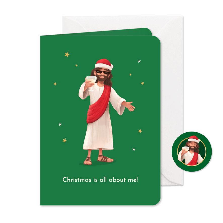 Kerstkaart humor Jezus christelijk kerstman sterren - Kaartimpressie