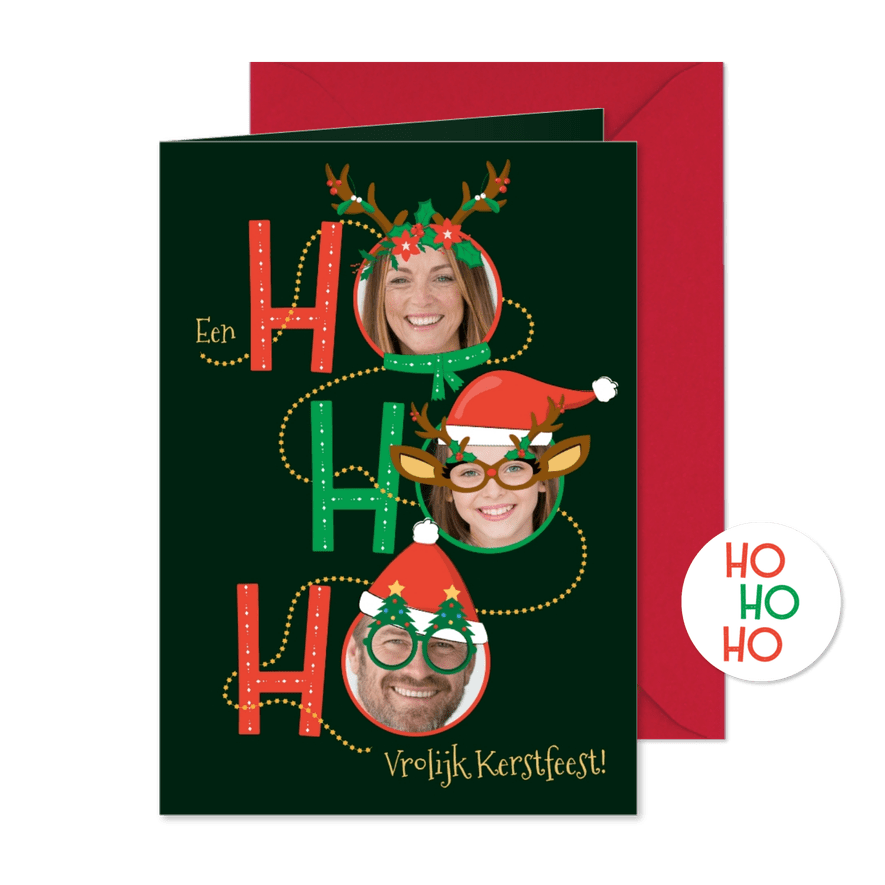 Kerstkaart humor verkleedfeest portretten met kerst props - Kaartimpressie