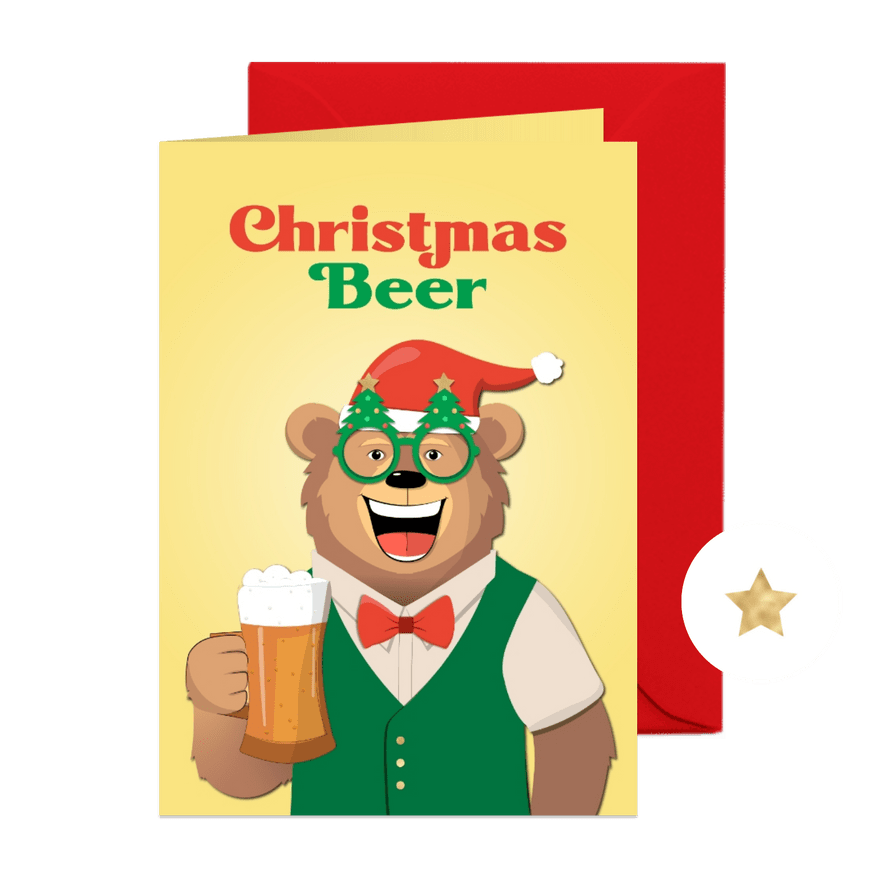 Kerstkaart humor vrolijk christmas beer kleur aanpasbaar - Kaartimpressie