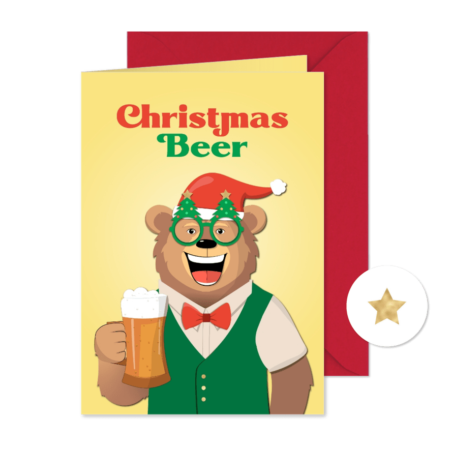 Kerstkaart humor vrolijk christmas beer kleur aanpasbaar - Kaartimpressie