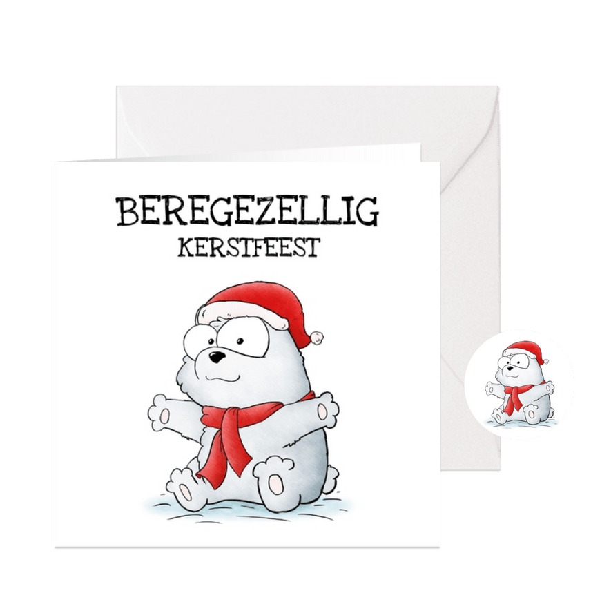 Kerstkaart ijsbeer beregezellig kerstfeest! - Kaartimpressie