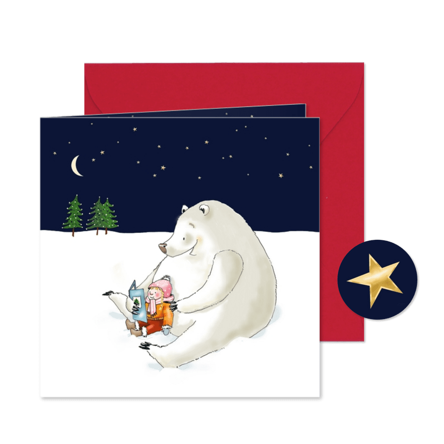 Kerstkaart - IJsbeer en meisje - Kaartimpressie