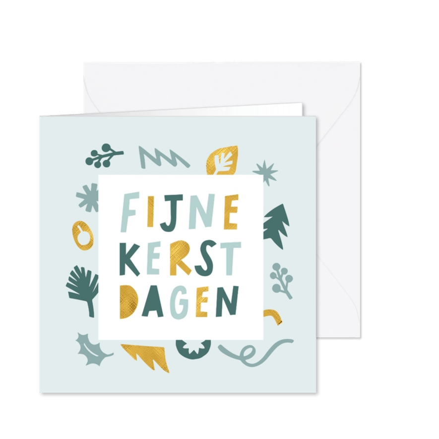 Kerstkaart ijsblauw en goudlook vormen  - Kaartimpressie