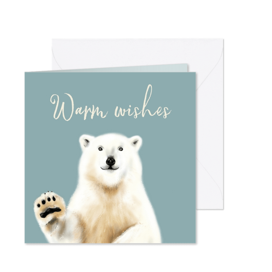 Kerstkaart ijsblauw met een lieve ijsbeer - Kaartimpressie