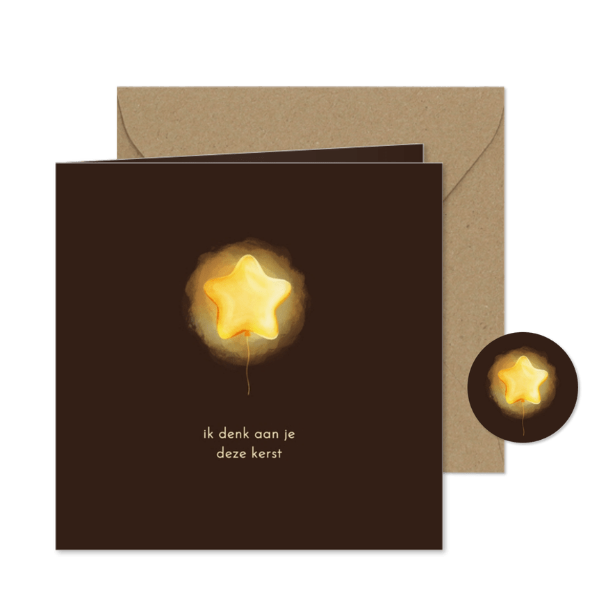 Kerstkaart ik denk aan je deze kerst ster ballon - Kaartimpressie