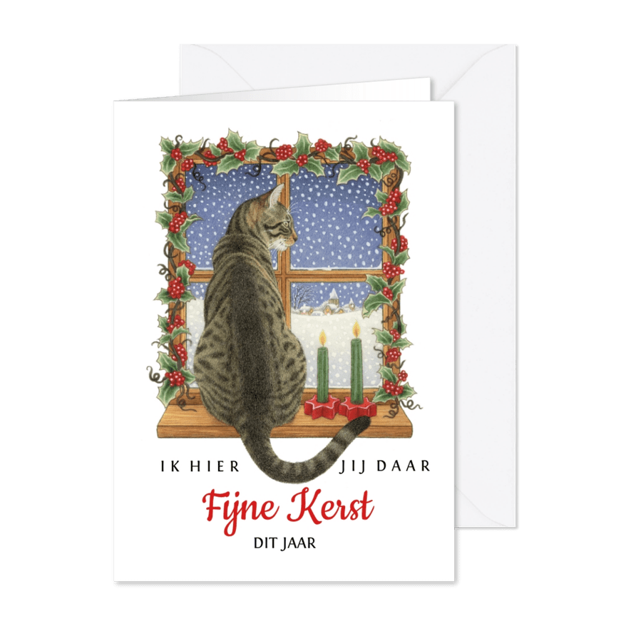 Kerstkaart ik hier jij daar fijne kerst dit jaar - Kaartimpressie