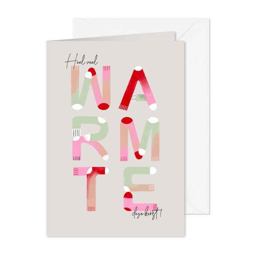Kerstkaart ik wens je warmte in kerstsokken typografie - Kaartimpressie