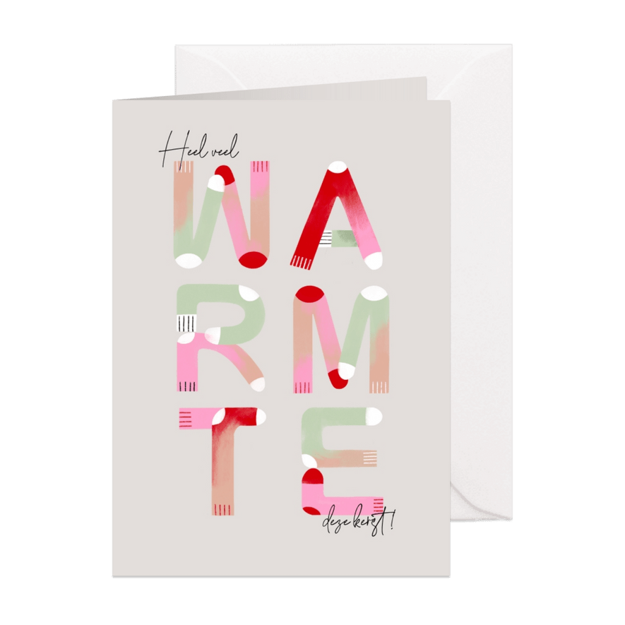 Kerstkaart ik wens je warmte in kerstsokken typografie - Kaartimpressie