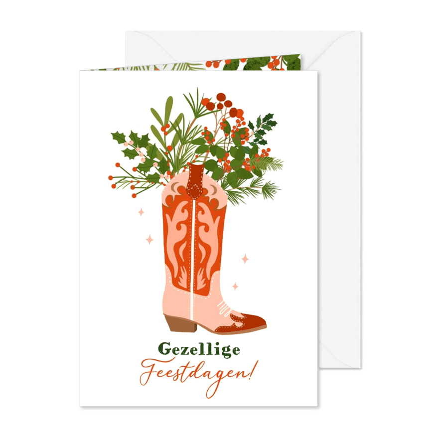Kerstkaart illustratie cowboylaars gezellige feestdagen - Kaartimpressie