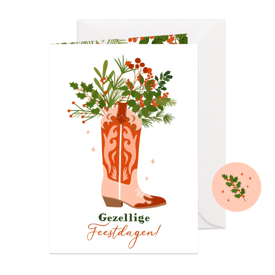 Kerstkaart illustratie cowboylaars gezellige feestdagen - Kaartimpressie