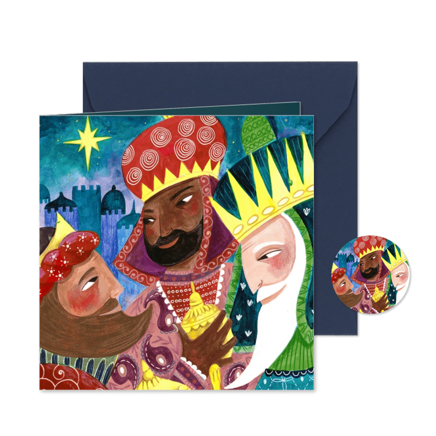 Kerstkaart illustratie drie koningen wijzen relikwieen - Kaartimpressie