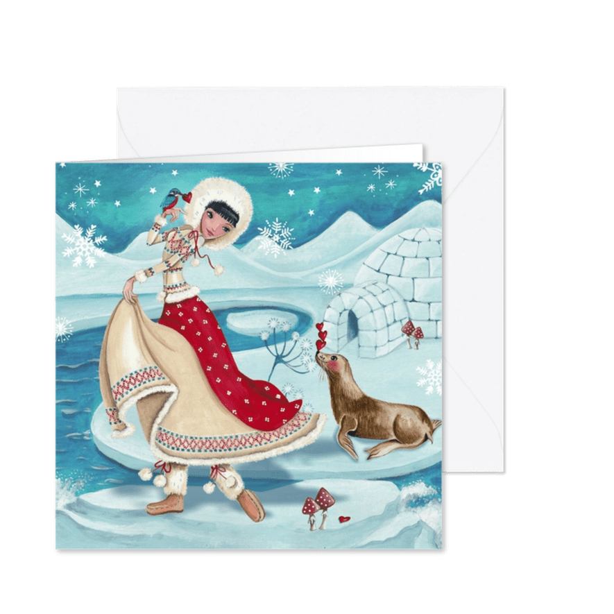 Kerstkaart Illustratie Eskimo - Kaartimpressie
