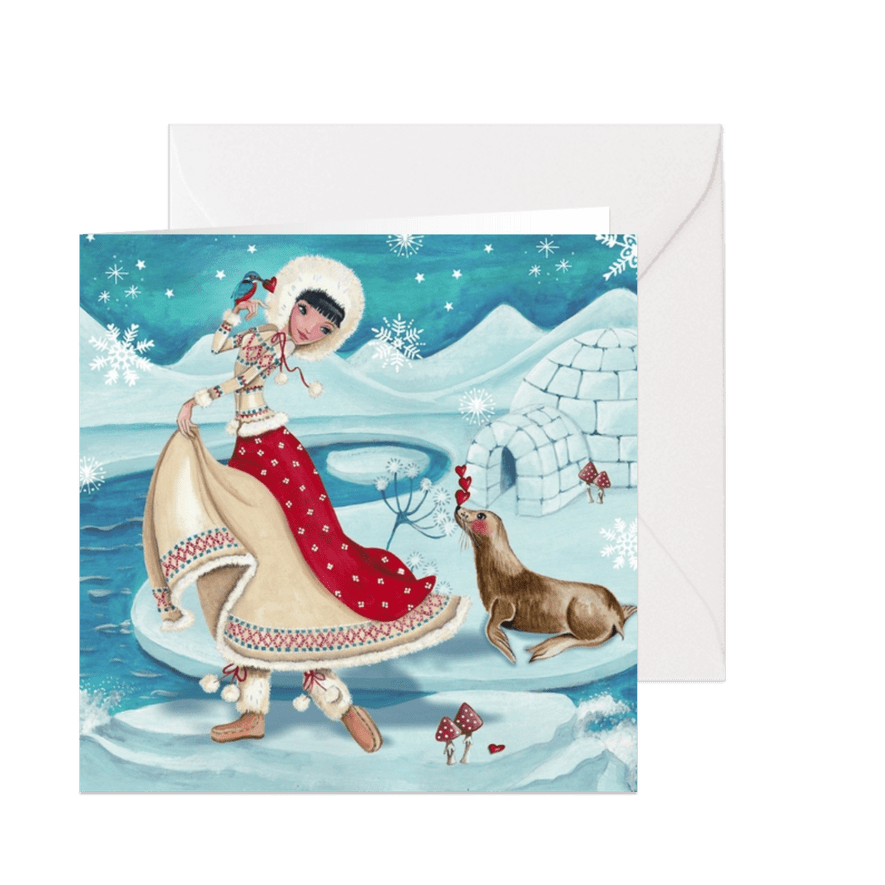 Kerstkaart Illustratie Eskimo  - Kaartimpressie