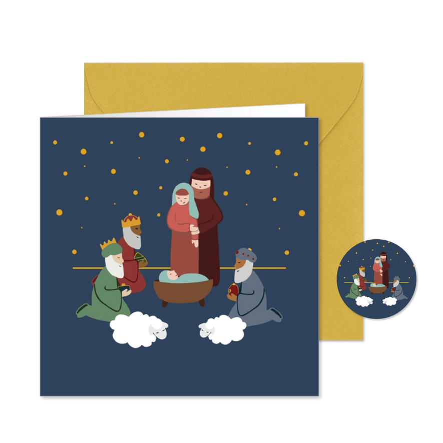 Kerstkaart illustratie geboorte Jezus kerststal - Kaartimpressie