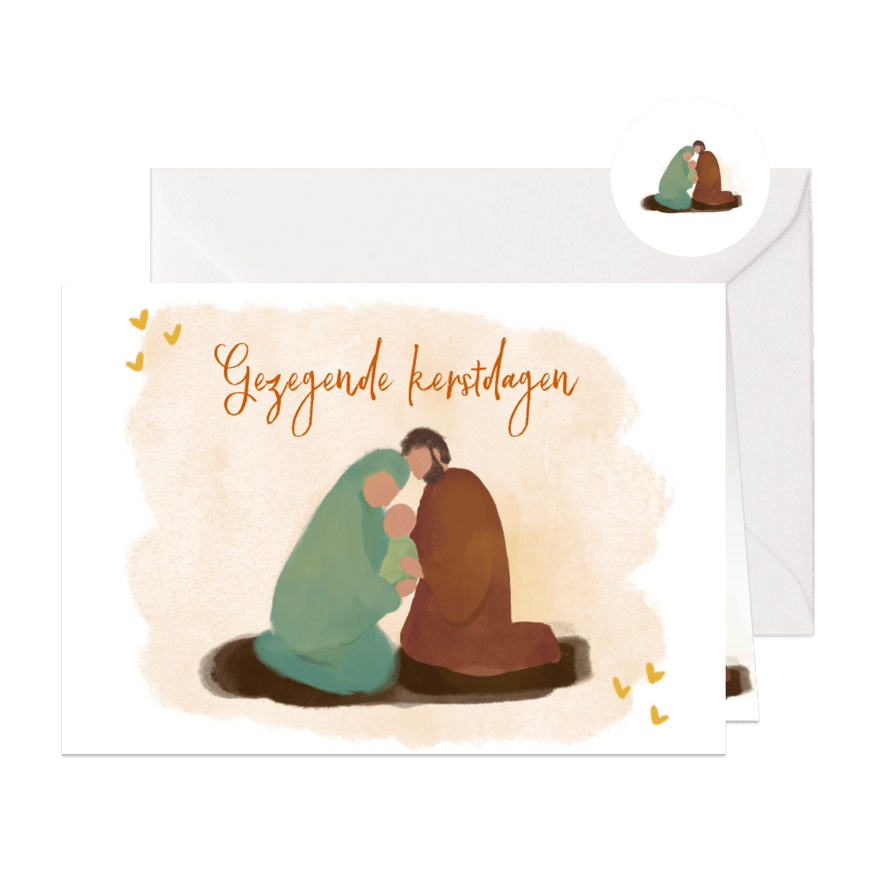 Kerstkaart illustratie Jozef Maria en baby Jezus - Kaartimpressie