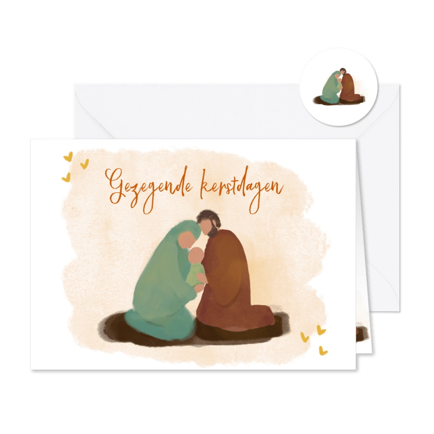 Kerstkaart illustratie Jozef Maria en baby Jezus - Kaartimpressie