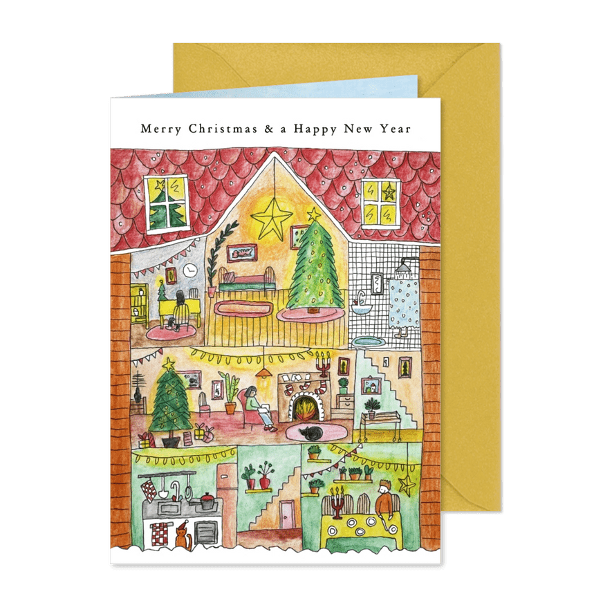 Kerstkaart illustratie kersthuis - Kaartimpressie