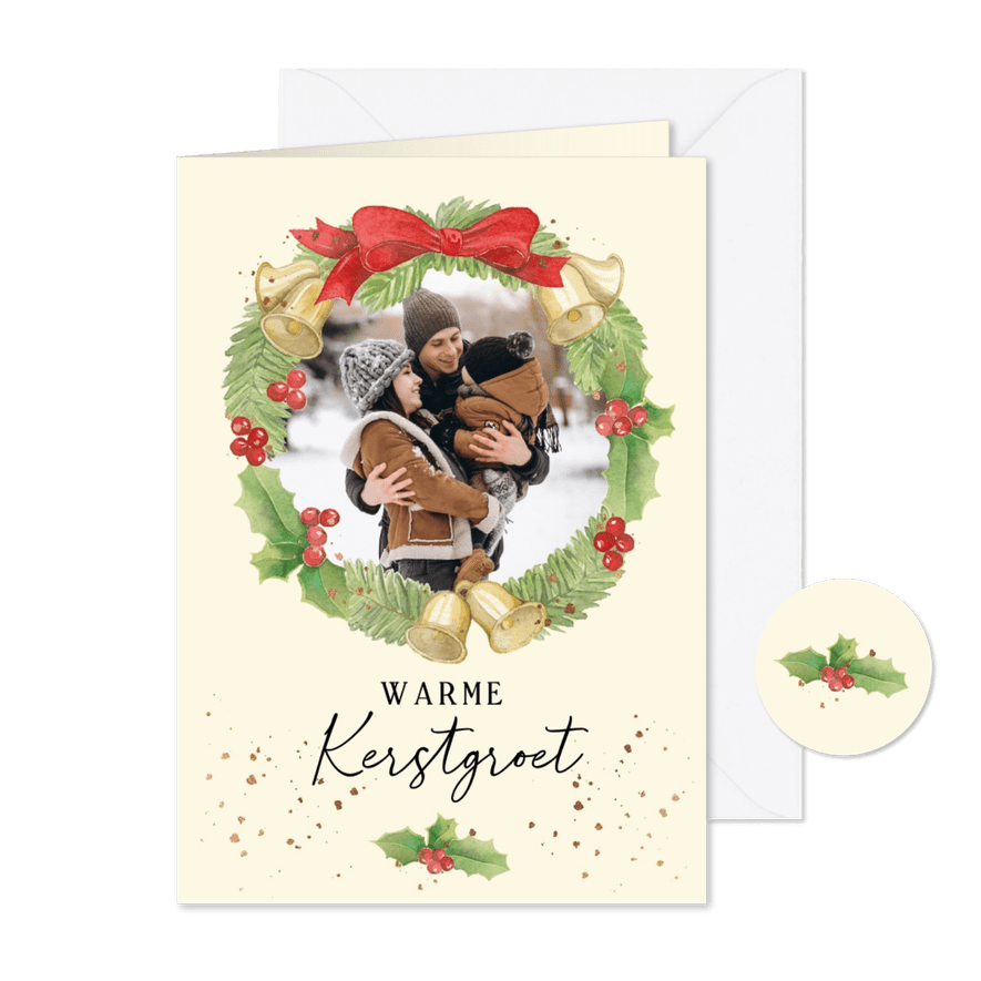 Kerstkaart - illustratie kerstkrans met eigen foto - Kaartimpressie