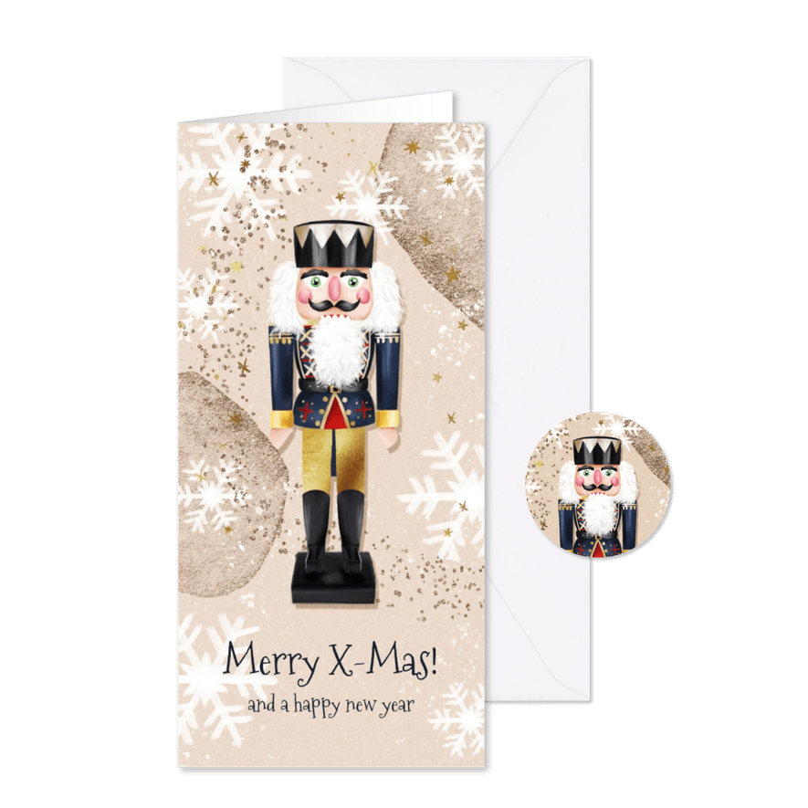 Kerstkaart illustratie notenkraker sterren goudlook kraft - Kaartimpressie