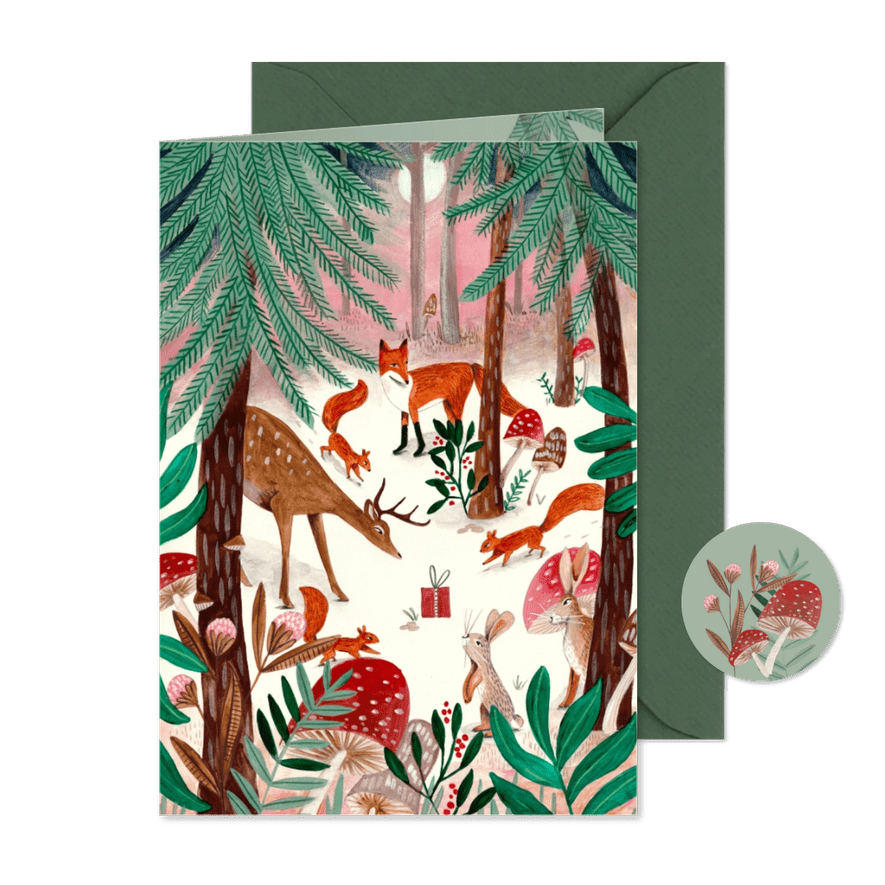 Kerstkaart illustratie woodland wonders bos dieren - Kaartimpressie
