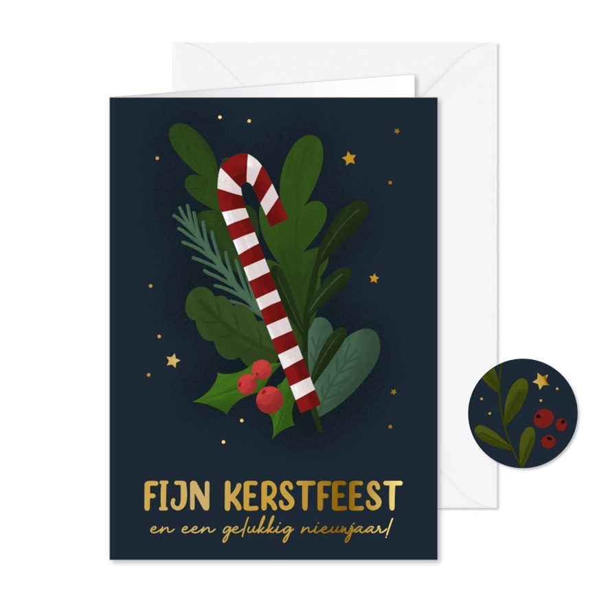 Kerstkaart illustratie zuurstok met kersttakjes - Kaartimpressie