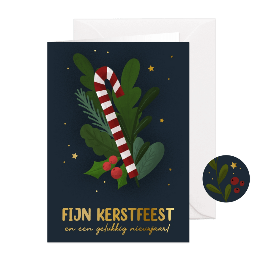 Kerstkaart illustratie zuurstok met kersttakjes - Kaartimpressie