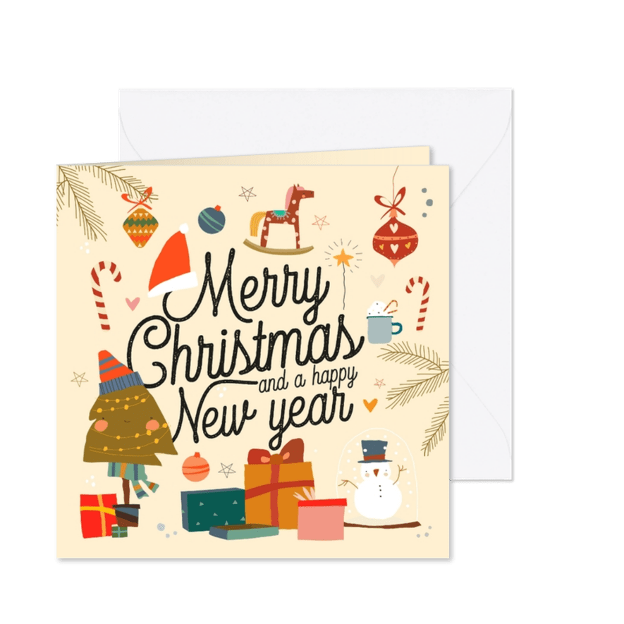 Kerstkaart illustraties Merry Christmas happy new year - Kaartimpressie