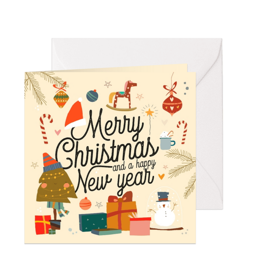 Kerstkaart illustraties Merry Christmas happy new year  - Kaartimpressie