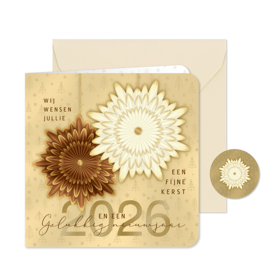 Kerstkaart in goudlook met papieren hangers - Kaartimpressie