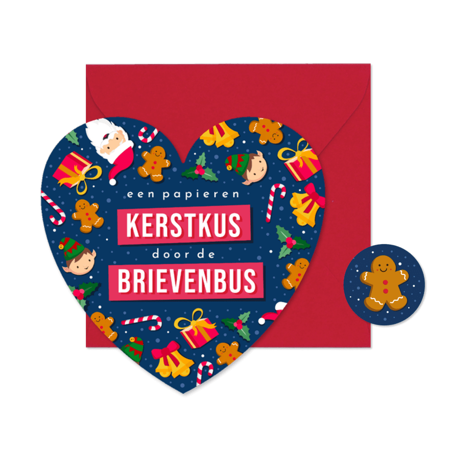 Kerstkaart in hartvorm met vrolijke kerst illustraties - Kaartimpressie