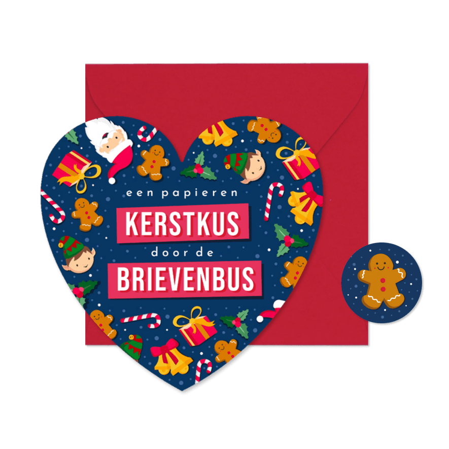 Kerstkaart in hartvorm met vrolijke kerst illustraties - Kaartimpressie