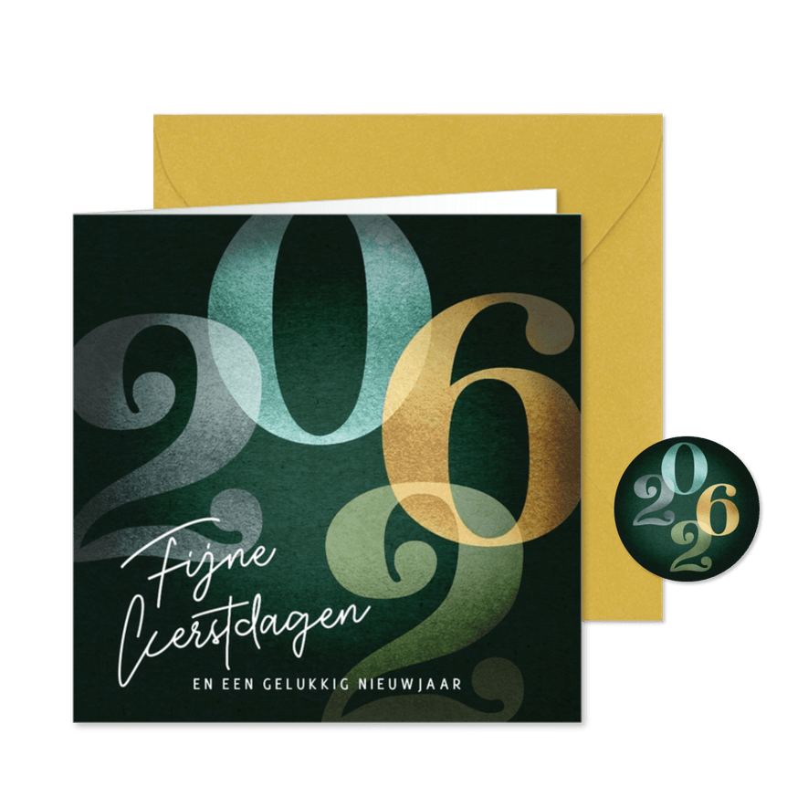 Kerstkaart jaartal 2026 groen - Kaartimpressie