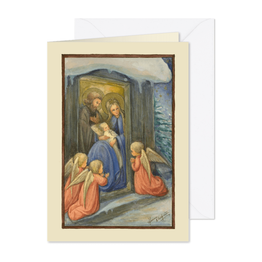 Kerstkaart Jezus Maria Jozef engelen - Kaartimpressie