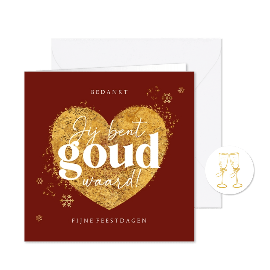 Kerstkaart jij bent goud waard hart rood - Kaartimpressie