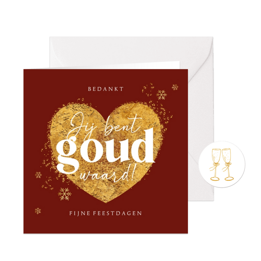 Kerstkaart jij bent goud waard hart rood - Kaartimpressie