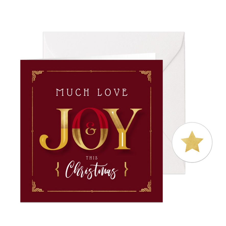 Kerstkaart JOY christmas love goud stijlvol chic - Kaartimpressie