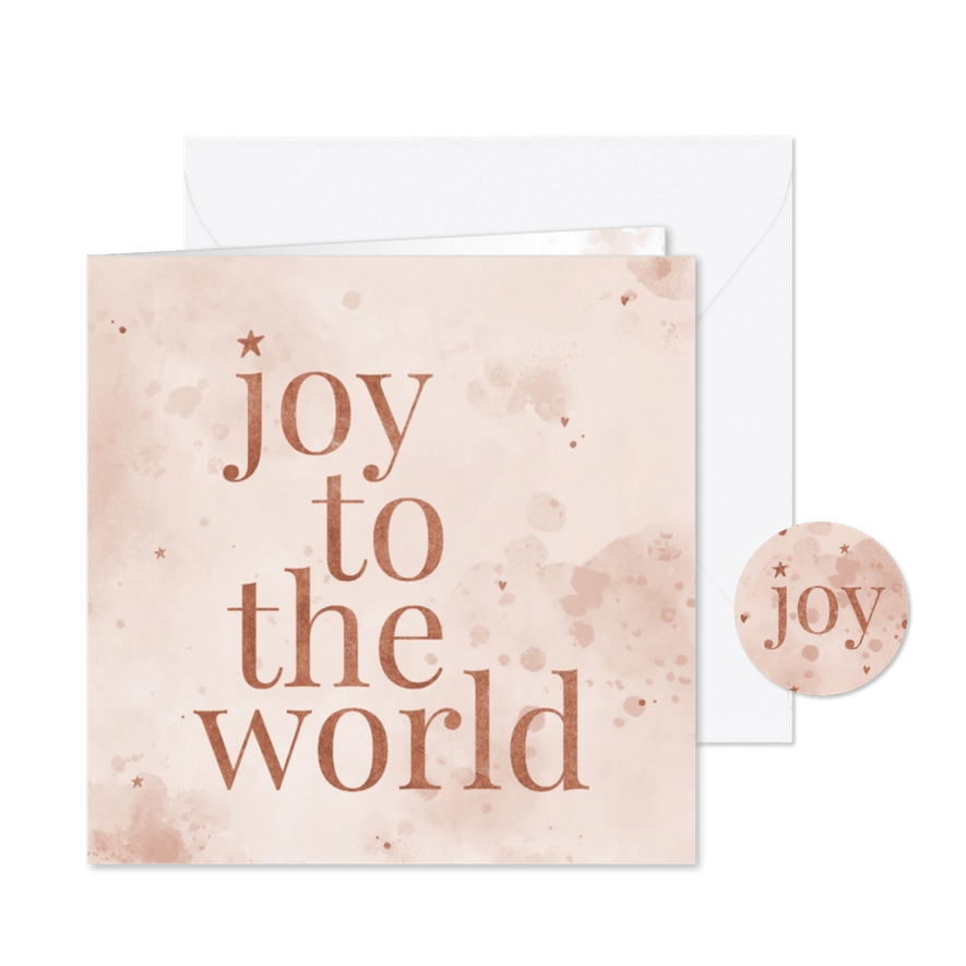 Kerstkaart Joy to the world met sterretjes en hartjes - Kaartimpressie