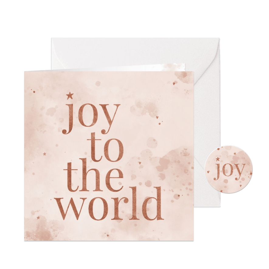 Kerstkaart Joy to the world met sterretjes en hartjes - Kaartimpressie