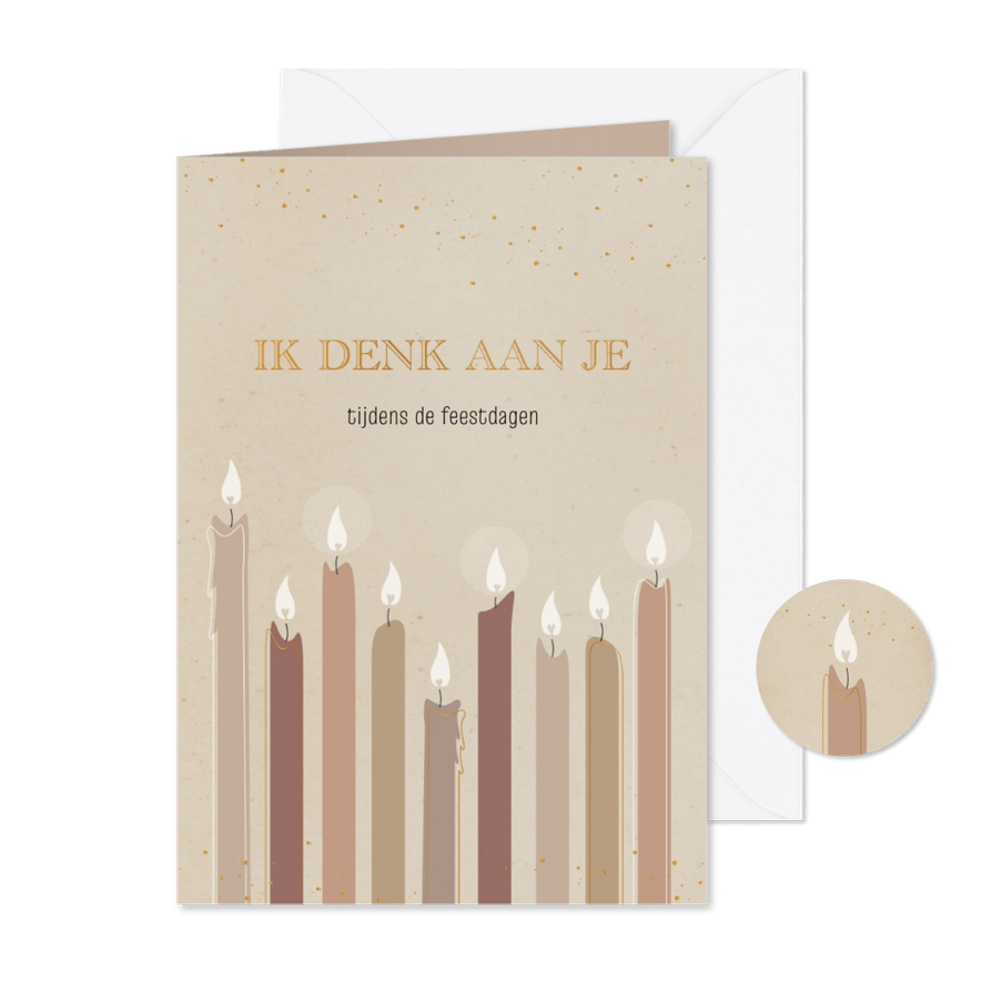 Kerstkaart kaarsen Ik denk aan je  - Kaartimpressie