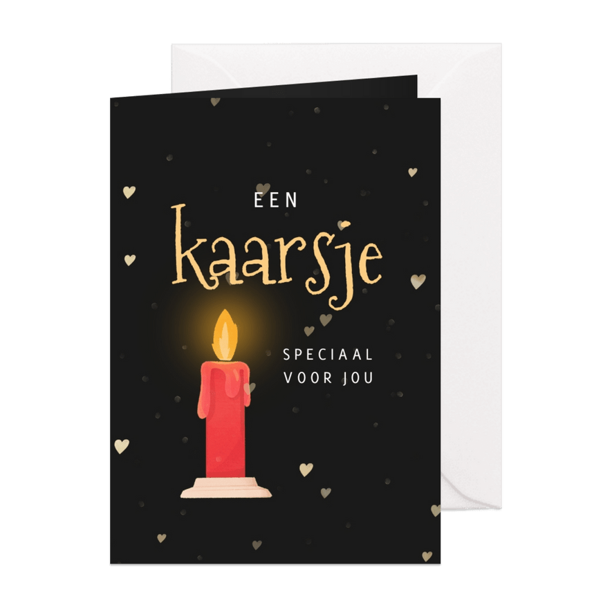 Kerstkaart kaarsje hartjes feestdagen liefde - Kaartimpressie