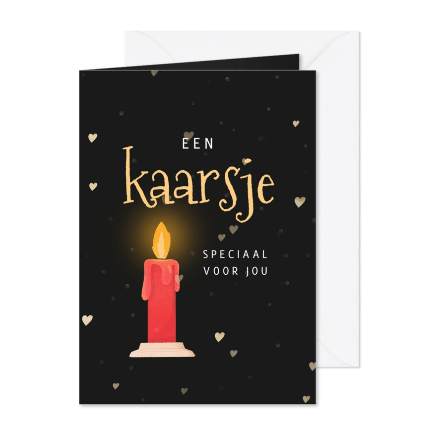 Kerstkaart kaarsje hartjes feestdagen liefde - Kaartimpressie